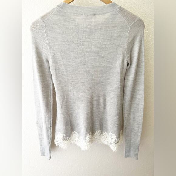 Rebecca Taylor Gray White Lace Combo Pullover Alpaca Wool Crew Sweater Size S - Picture 5 of 8